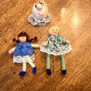 Handmade Felt Doll Pin Set - vintage